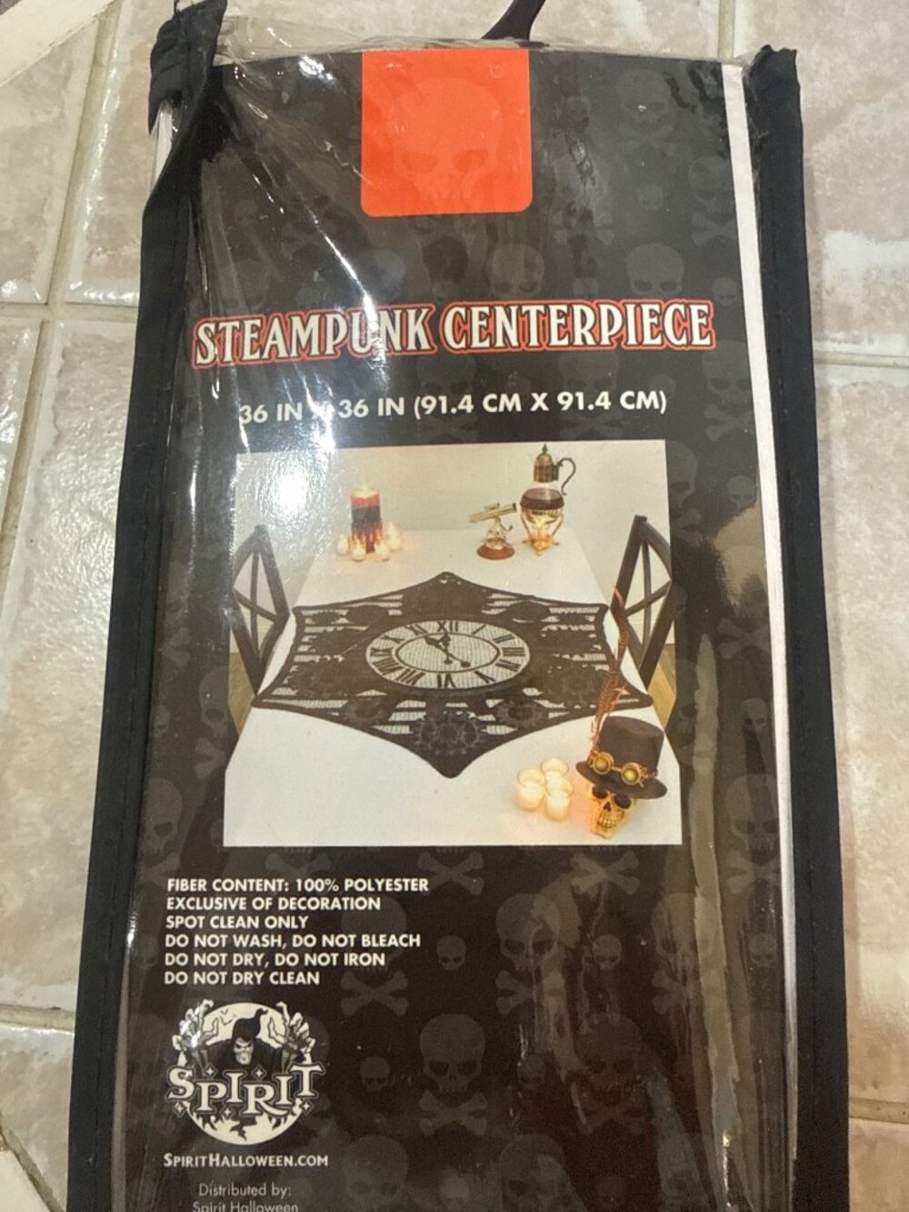 Halloween Spirit-Steampunk Clockwork Table Centerpiece Black Lace 36" X 36" Poly